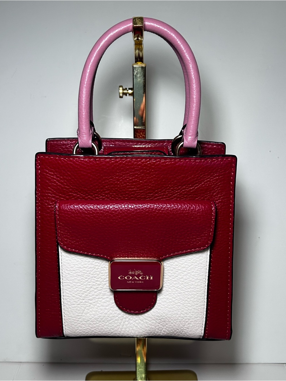 Coach Mini Pepper Crossbody Satchel Colorblock Red White Pink Leather C6994